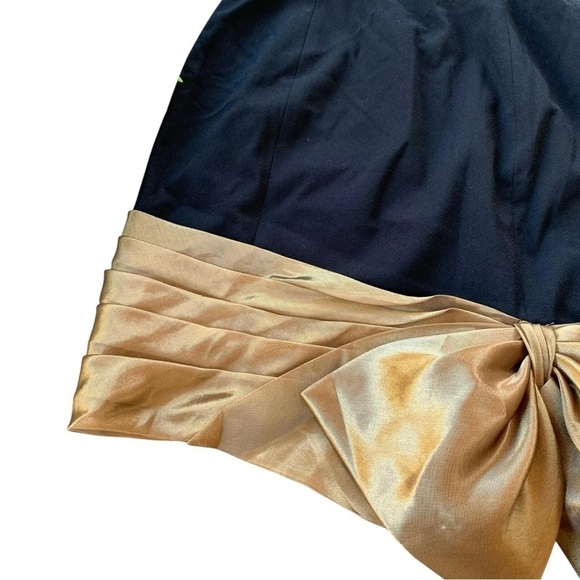 Vtg Morton Myles Warrens Metallic Pleated Bow Formal Dress Black Gold Size 8 - Picture 4 of 8